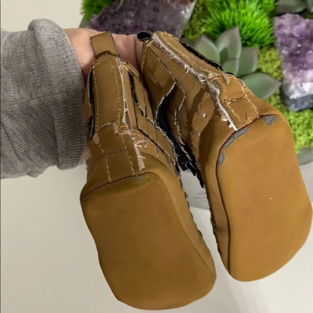 Old navy boho fringe High top faux suede boots tan 6-12 months